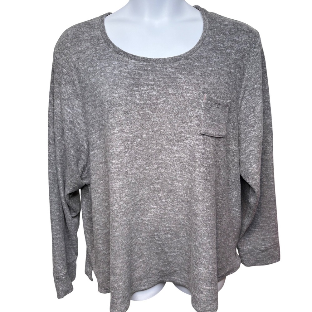 CUDDL DUDS Womens Gray Long Sleeve Top w/Pocket 2X Stretch Comfy Cozy Layering